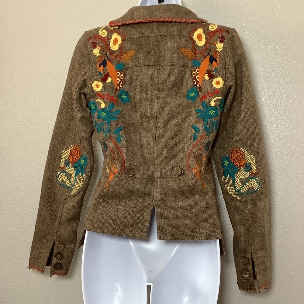 Hendi Brown Tweed Wool Blend Patchwork Embroidere… - image 6